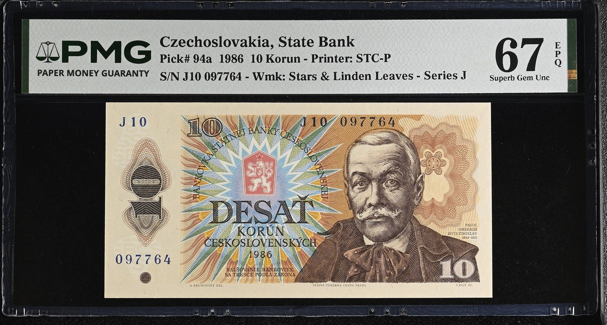 Czechoslovakia 10 Korun 1986 P 94 a Superb Gem UNC PMG 67 EPQ