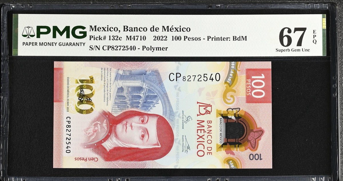 Mexico 100 Pesos 2022 P 132 c Superb Gem UNC PMG 67 EPQ
