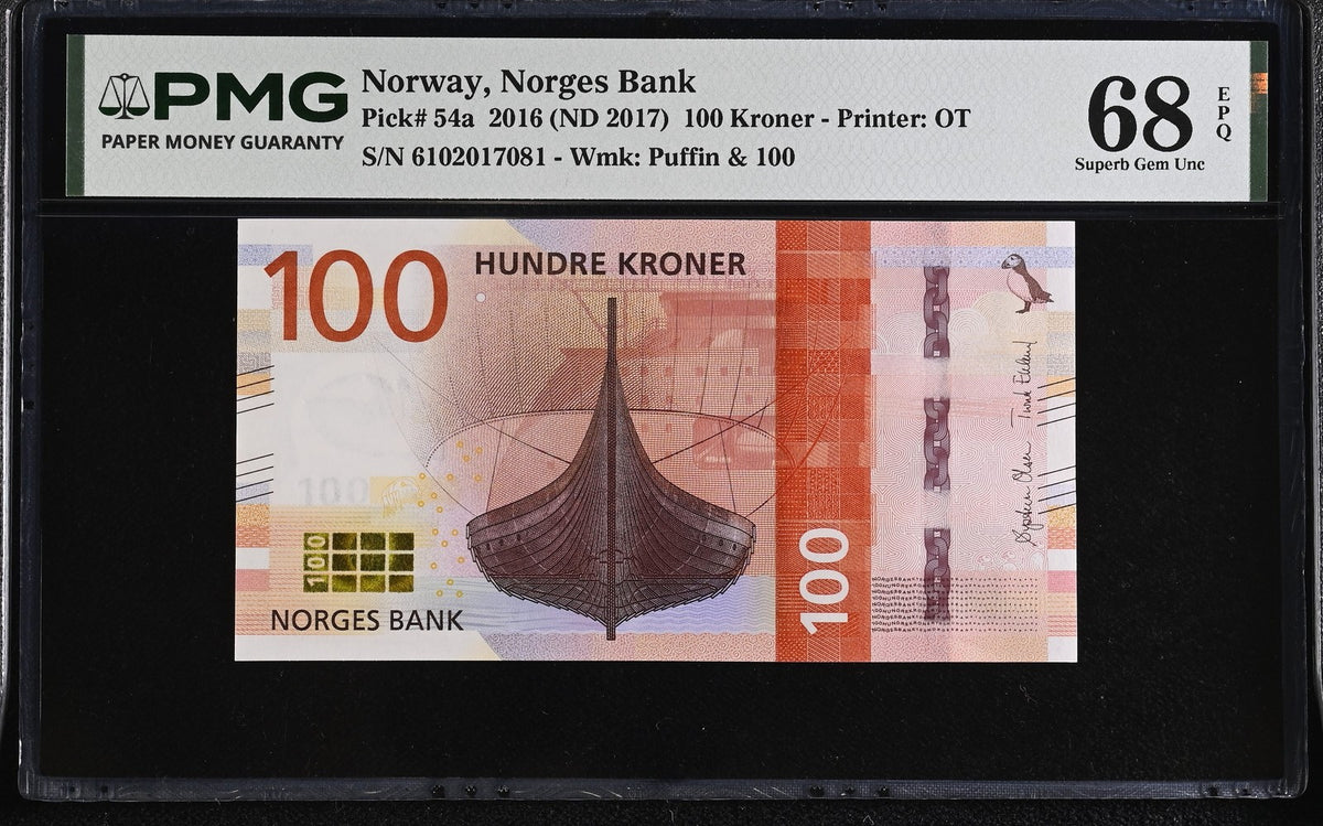Norway 100 Kroner 2016 ND 2017 P 54 a Superb Gem UNC PMG 68 EPQ