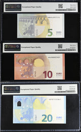 Euro Set 3; 5 10 20 Euro 2013 -2015 P 27 28 29 Superb Gem UNC PMG 67 EPQ