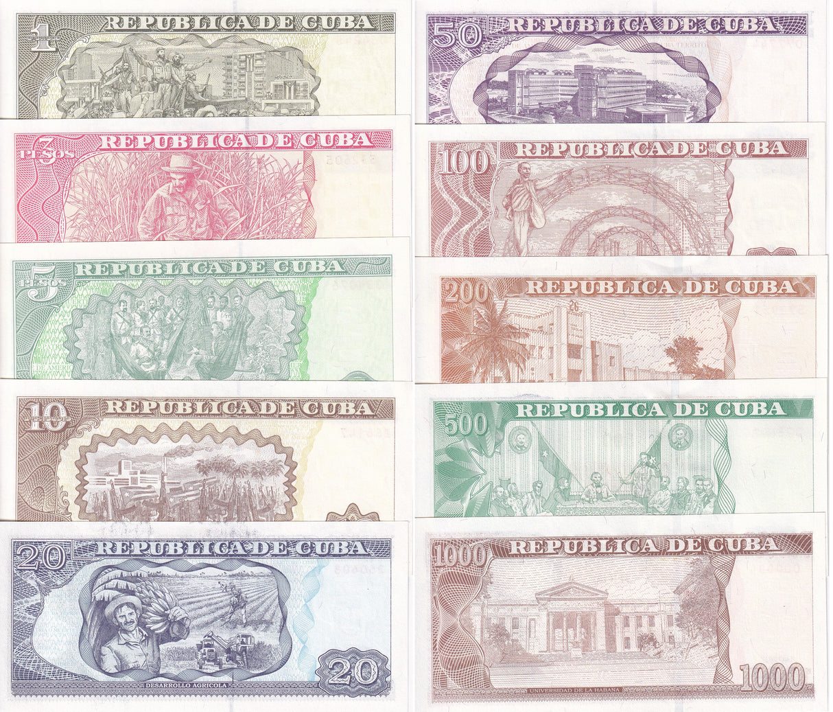 Central America SET 10 AU-UNC 1 3 5 10 20 50 100 -1000 Pesos 2005-2023 P 116 - 129-130-132