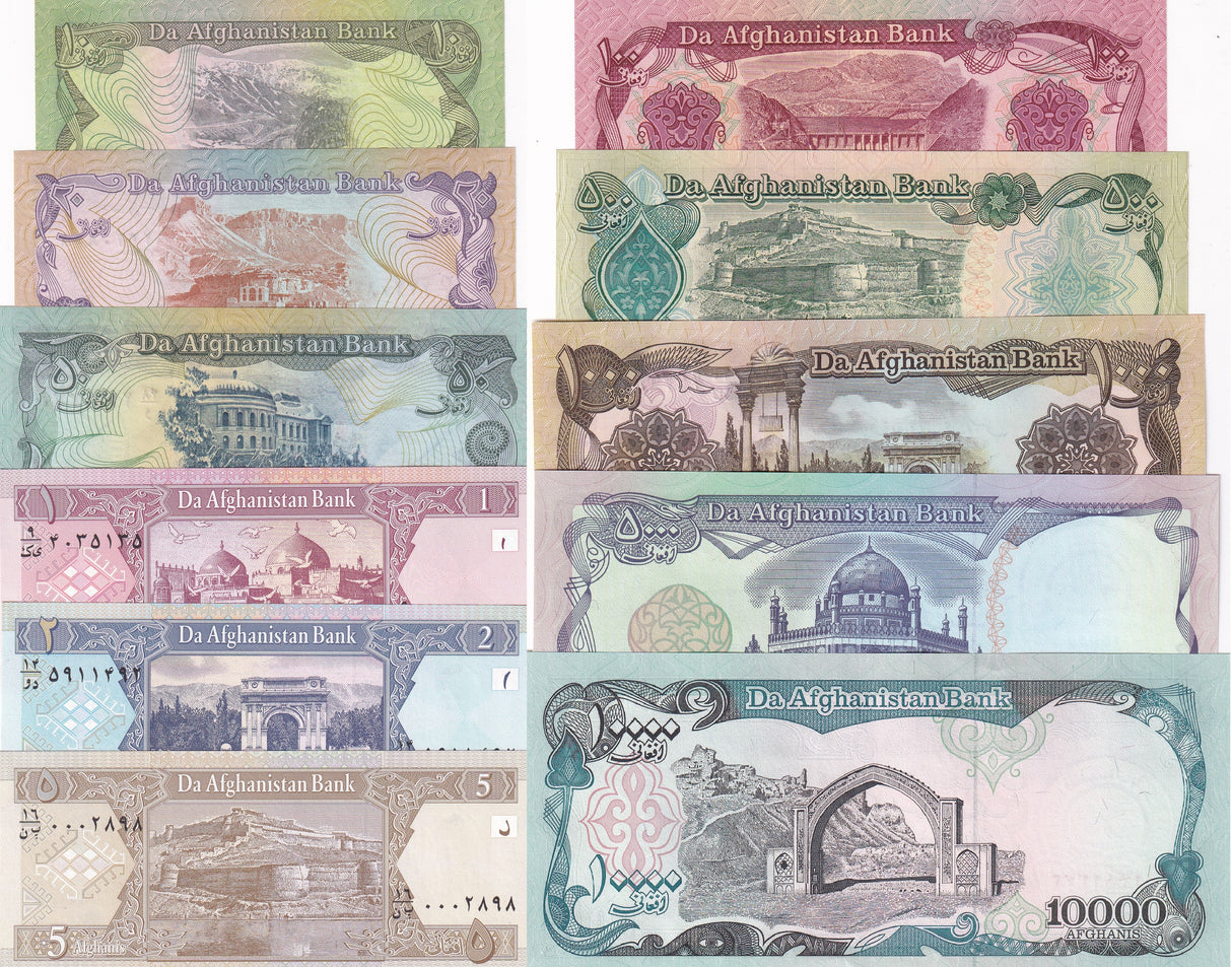 Afghanistan Set 11 UNC 1 2 5 10 20 - 10000 Afghanis P 55 56 57 - 63 64 65 66