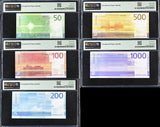 Norway Set 5; 50 100 200 500 1000 K. 2016-19 P57 Superb UNC PMG 64 66 67 68 EPQ