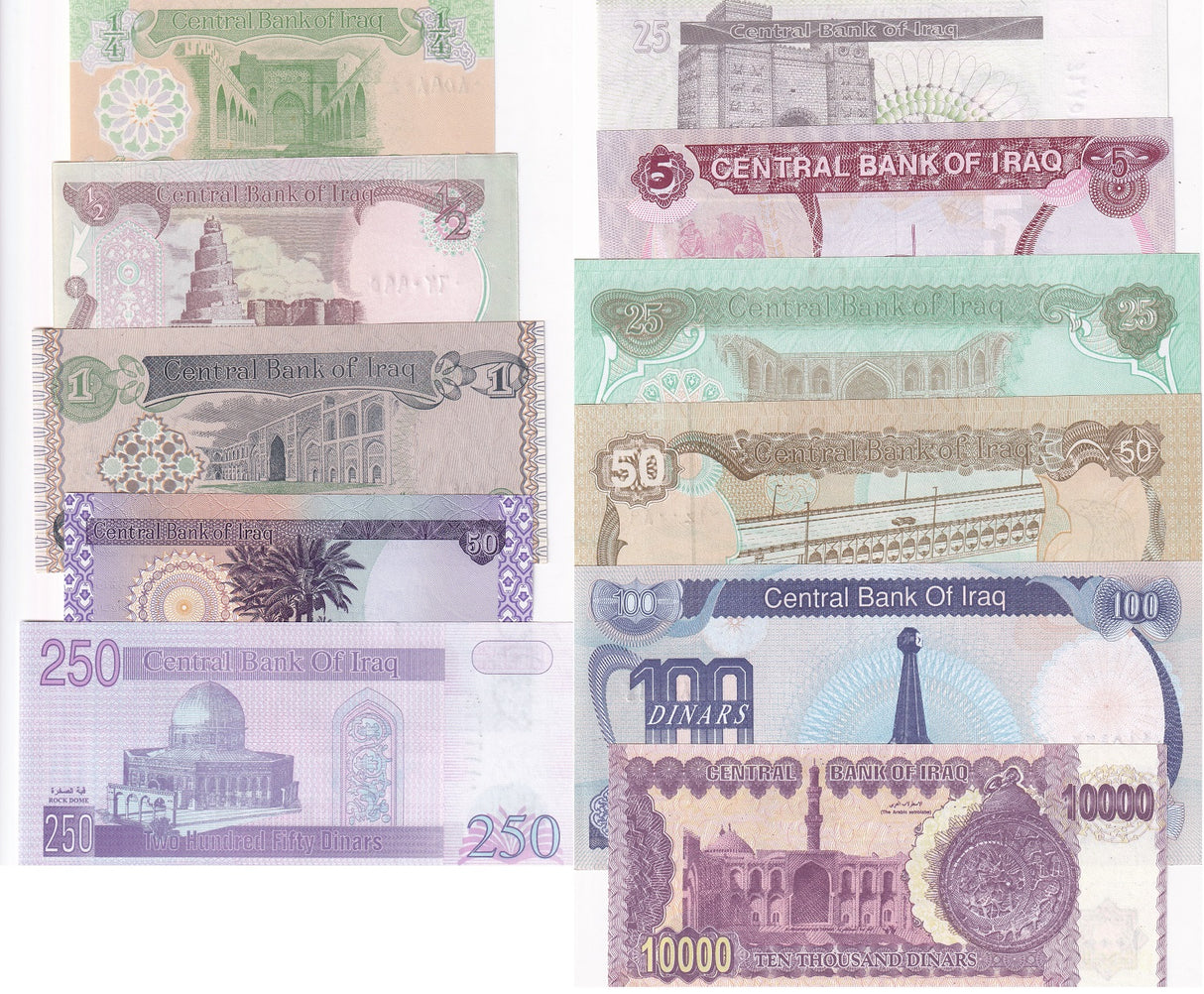 Iraq Set of 11 Different Dinar Notes AU-UNC
