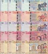 Bolivia SET 5 X LOT 3 = 15 UNC 10 20 50 100 200 Bolivianos 2018 P 248 249 250 251 252 UNC