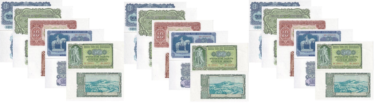 Czechoslovakia Set 5 x LOT 3 = 15 UNC 3 5 10 25 50 Korun 1953 P 79 80 83 84 85