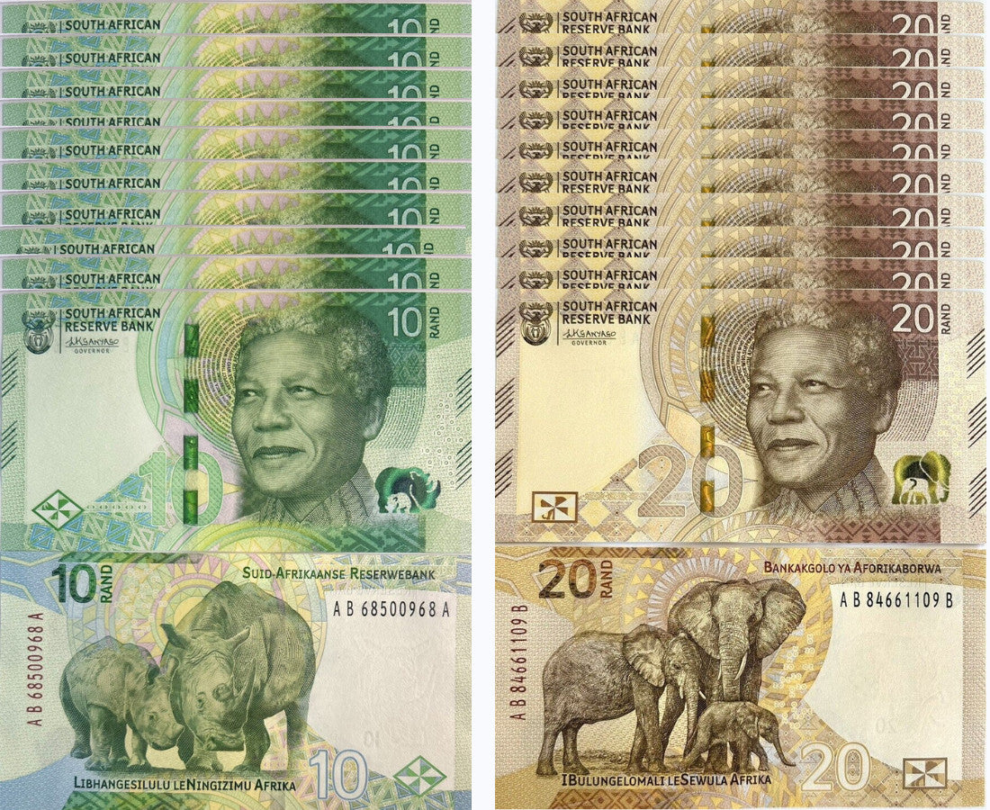 South Africa Set 2 Pcs 10 20 Rand 2023 P 148 149 UNC LOT 10 Sets = 20 Pcs
