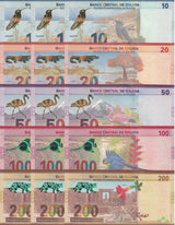 Bolivia SET 5 X LOT 3 = 15 UNC 10 20 50 100 200 Bolivianos 2018 P 248 249 250 251 252 UNC
