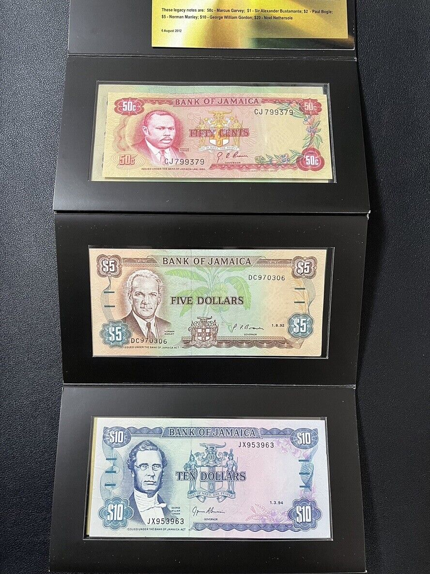 Jamaica SET 6 UNC 50 Cent 1 -20 Dollars 1970-99 P 53 68A 69 70 71 72 W/FOLDER