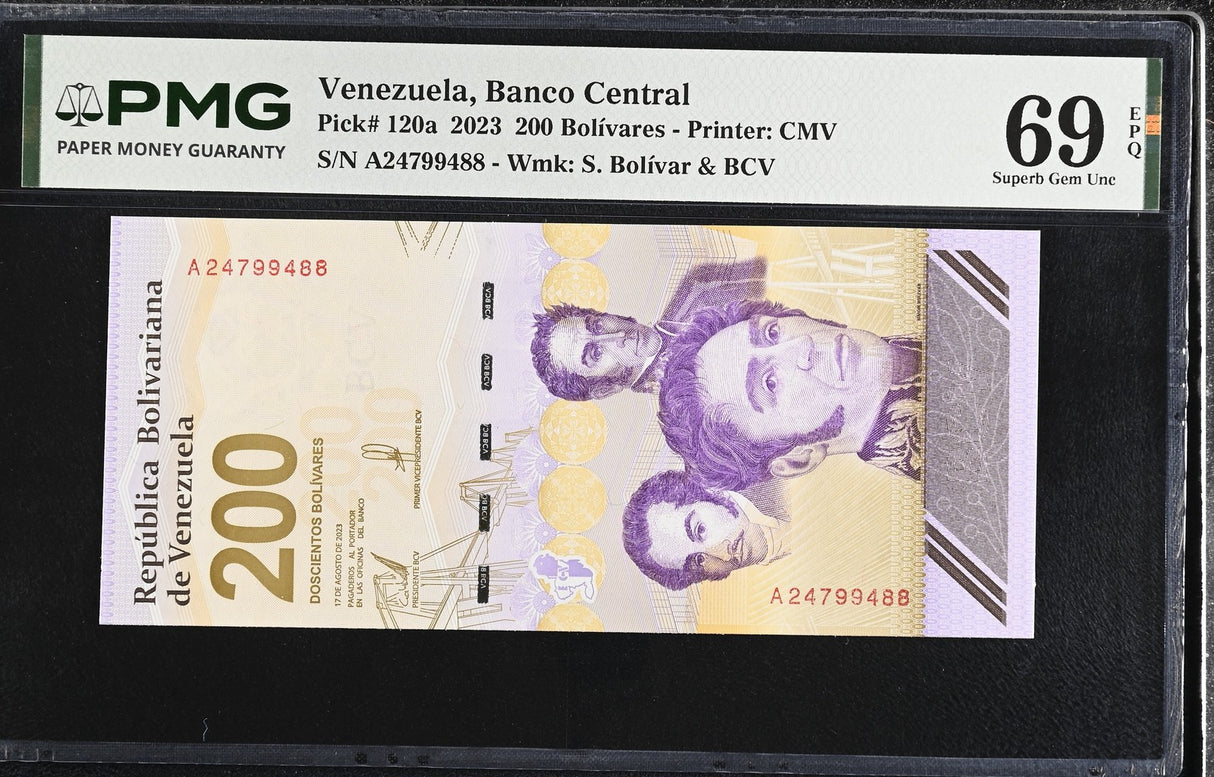 Venezuela 200 Bolivares Digitales 2023 P 120 a Superb Gem UNC PMG 69 EPQ TOP POP