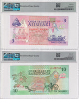 Cook Islands Set 2; 3 10 Dollars 1992 P 7 a P 8 a Gem UNC PMG 66 EPQ
