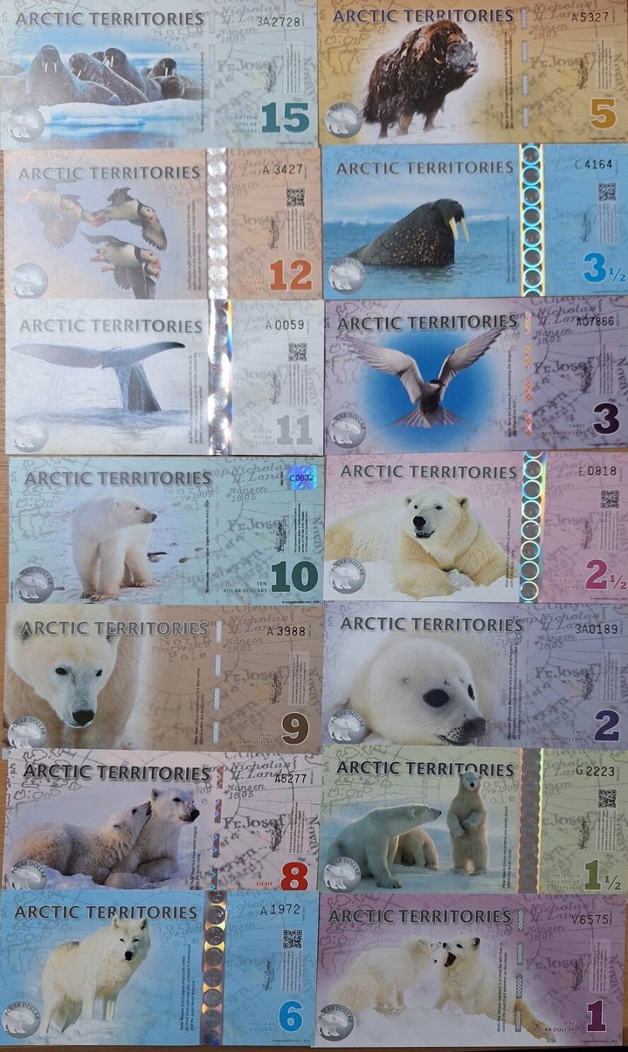 Arctic Territories Set 14 UNC 1 1.5 2 3 6 5 9 10 - 15 Dollars 2011-2014 Polymer