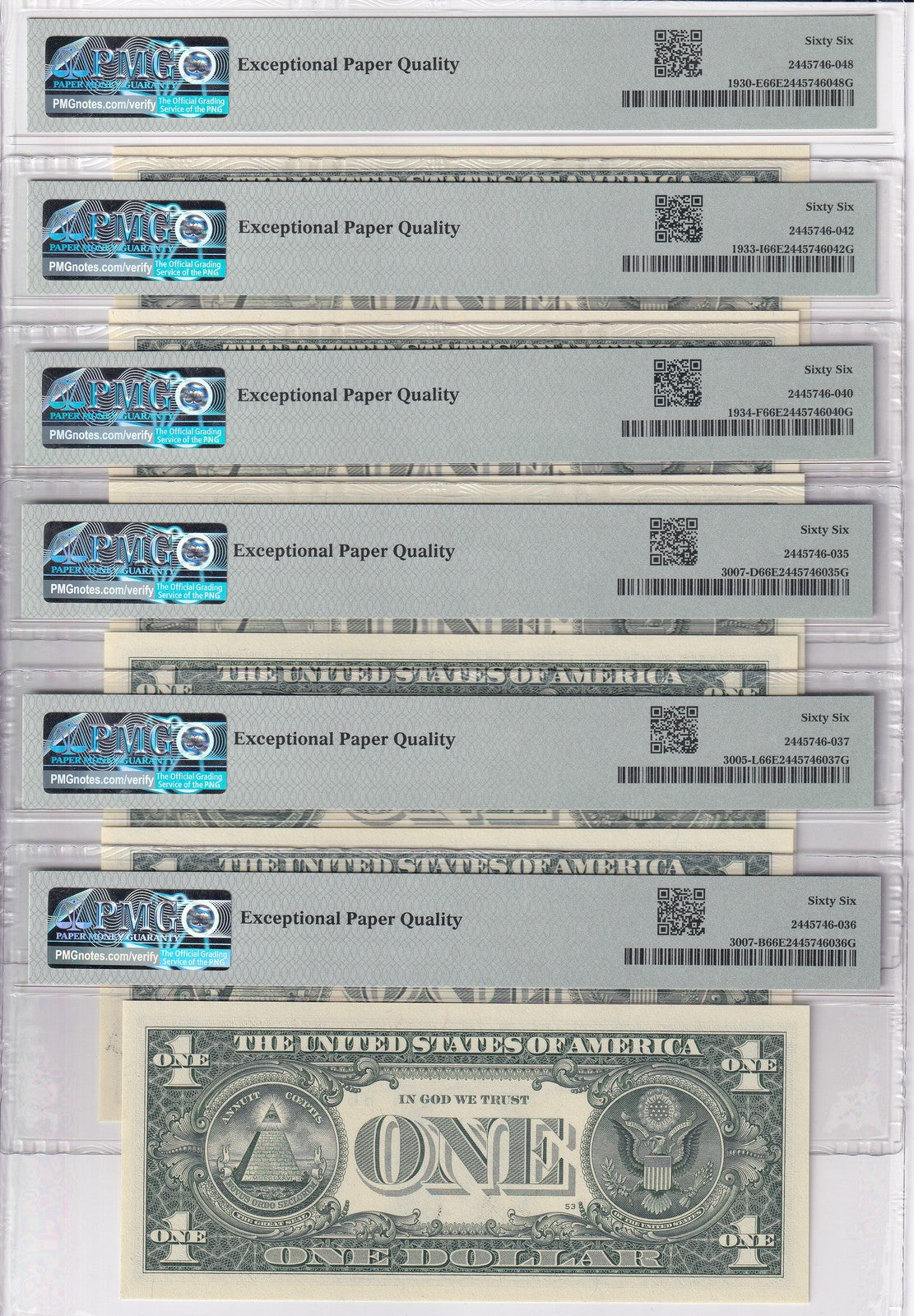 United States SET 6 ,1 Dollar USA FRN Mixed State Gem UNC PMG 66 EPQ