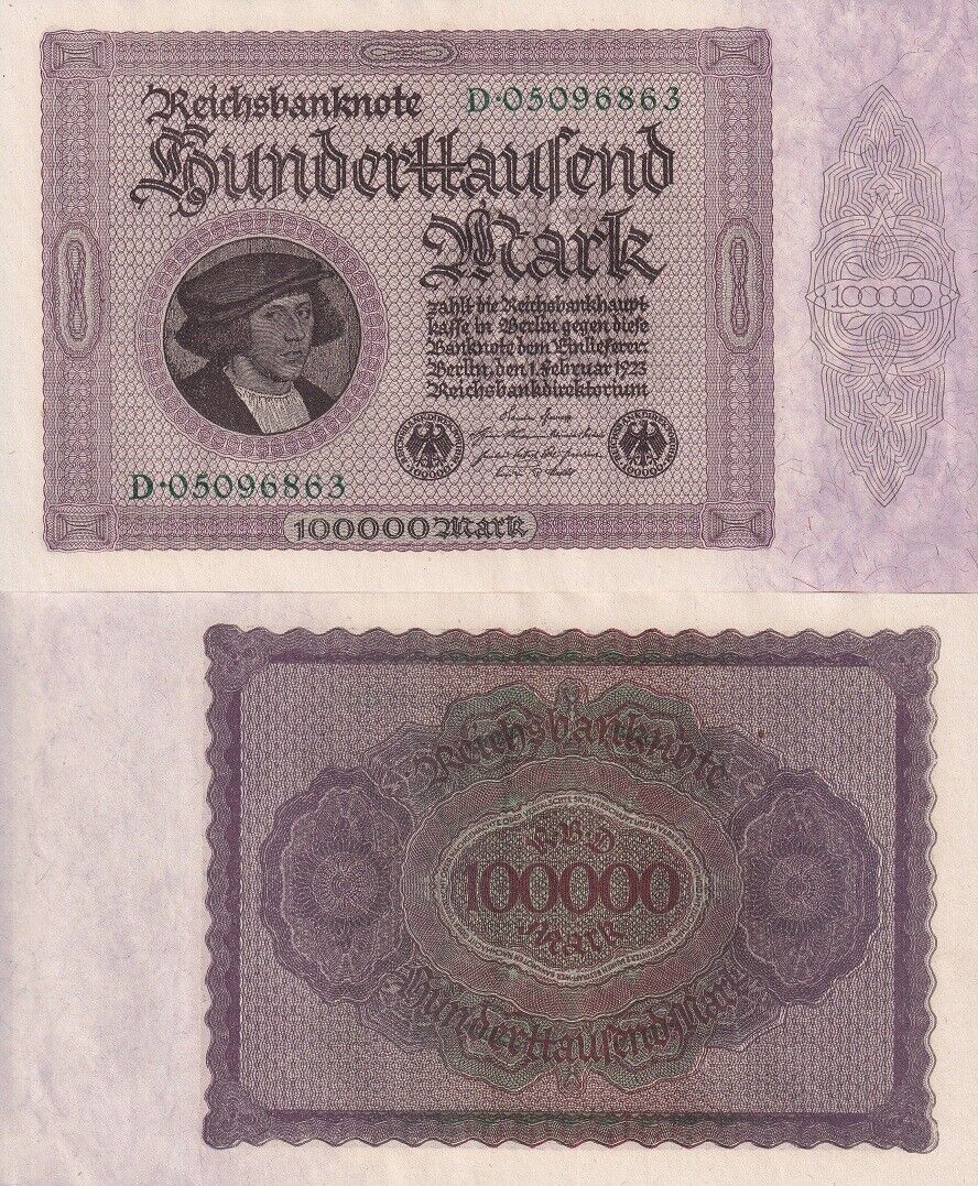 GERMANY Reichsbank 100000 Mark 1923 P 83 a AUnc
