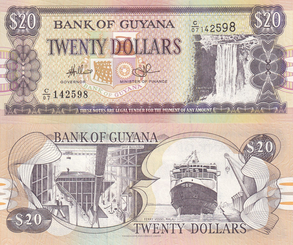Guyana 20 Dollars ND 2009 P 30 e CBN PRINTER UNC