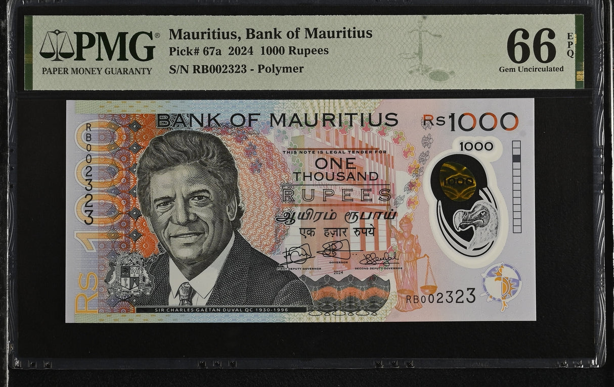 Mauritius 1000 Rupees 2024 P 67 a Polymer Nice 2323 Gem UNC PMG 66 EPQ