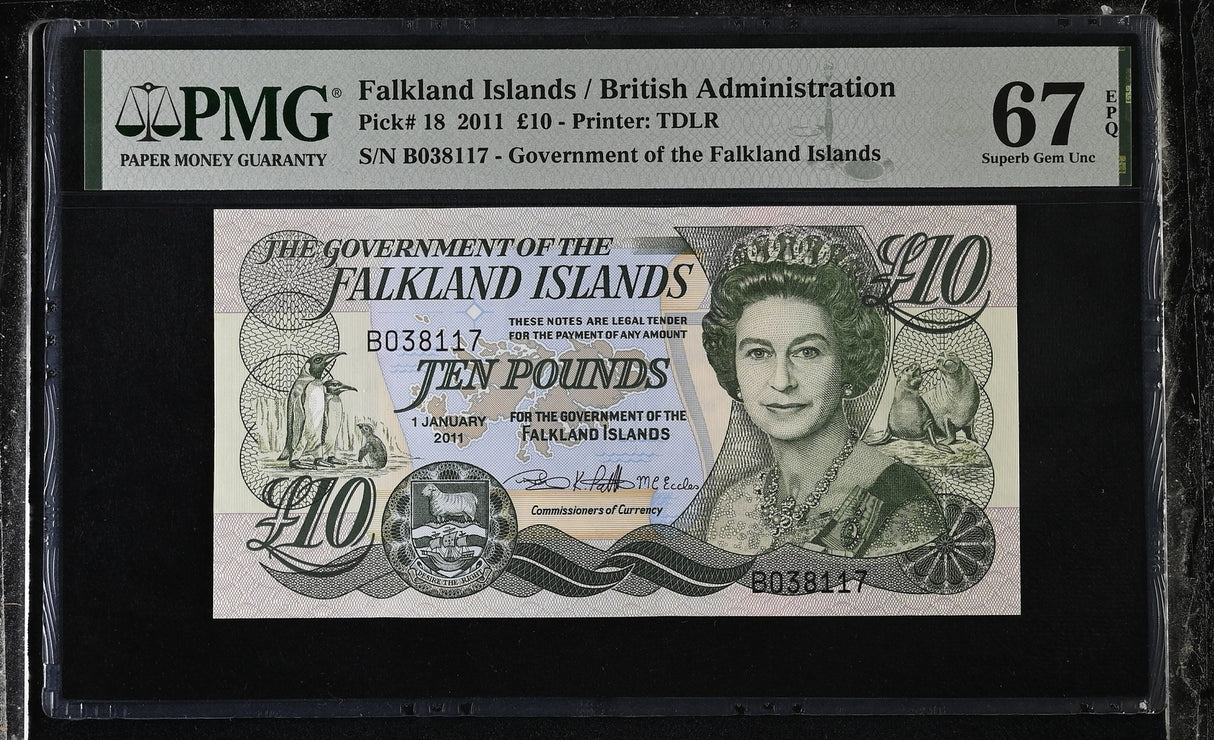 Falkland Islands 10 Pounds 2011 P 18 Superb Gem UNC PMG 67 EPQ