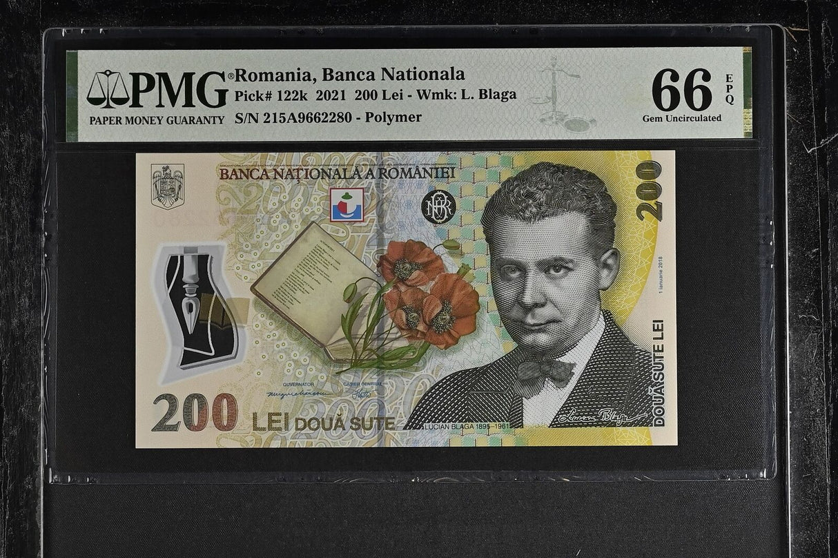 Romania 200 Lei 2021 P 122 k Polymer Gem UNC PMG 66 EPQ