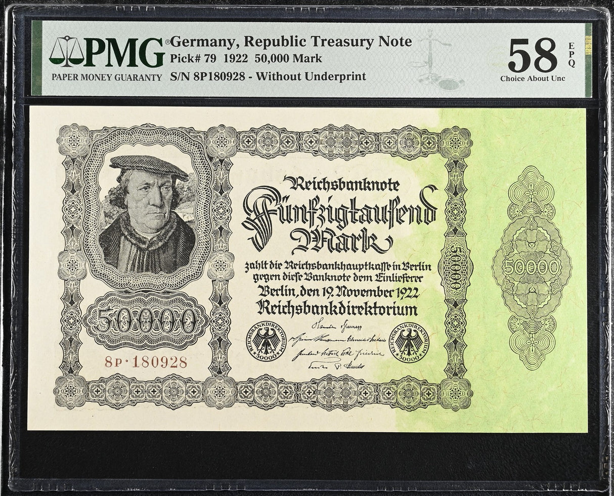 Germany 50000 Mark 1922 P 79 Choice UNC PMG 58 EPQ