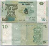 Congo DEMOCRATIC REPUBLIC 10 Francs 1997 P 87B UNC ,Luba carving