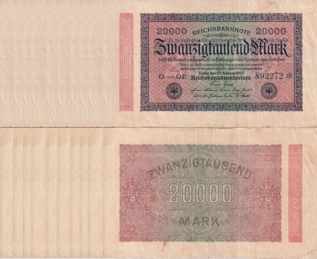 GERMANY 20000 Mark 1923 P 85 USED / CIRCULATED LOT 10 PCS