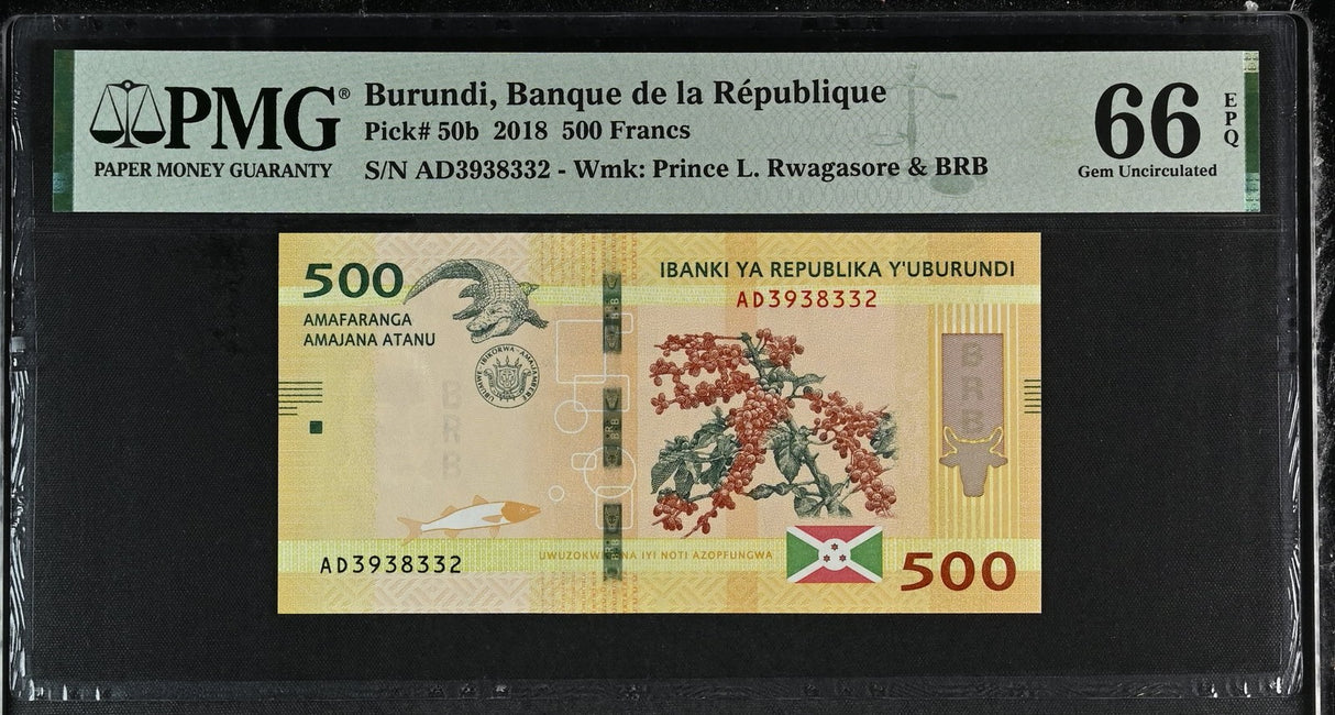 Burundi 500 Francs 2018 P 50 b Gem UNC PMG 66 EPQ