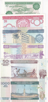 Burundi Set 6 UNC 10 20 50 100 500 1000 Francs Random Date P 27 33 - P 46