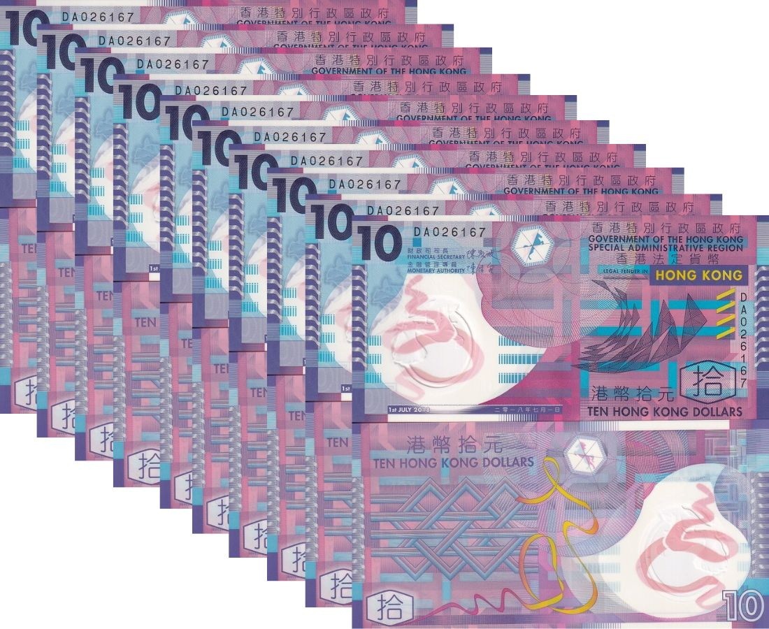 Hong Kong 10 Dollars 2018 P 401 Polymer UNC LOT 10 PCS