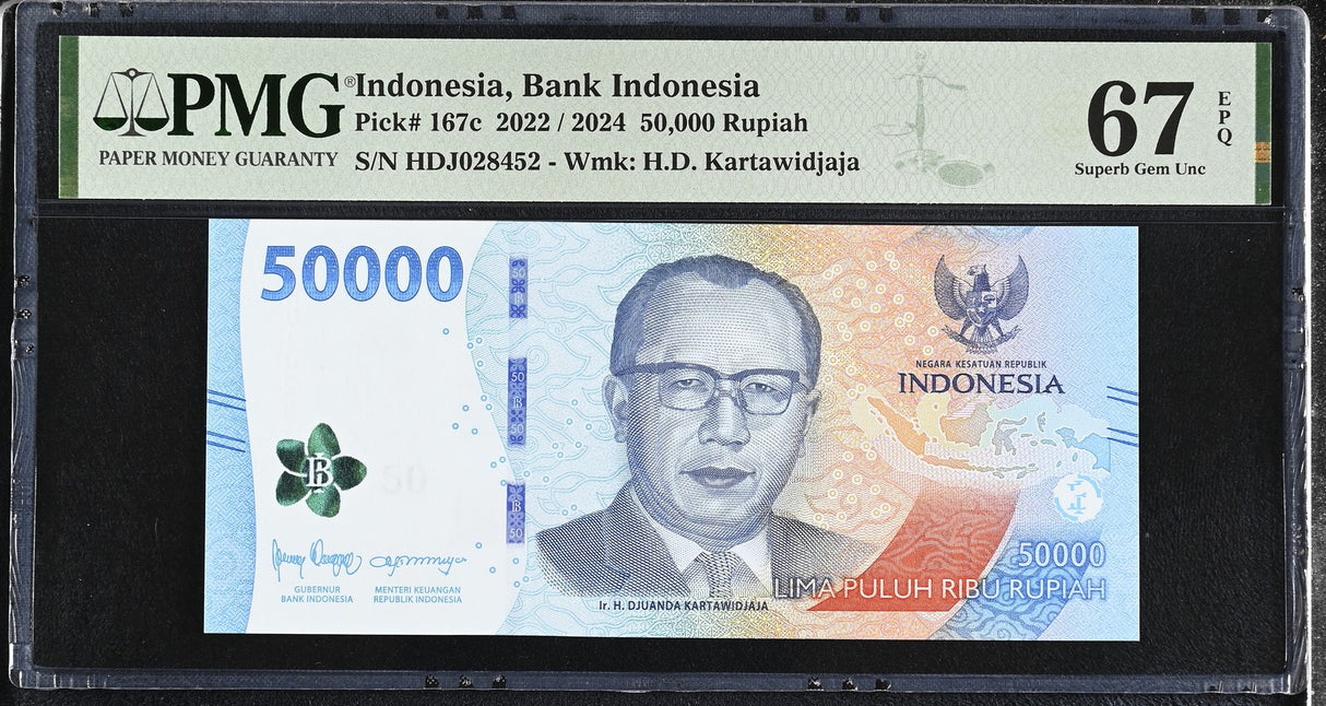 Indonesia 50000 Rupiah 2022 / 2024 P 167 c Superb Gem UNC PMG 67 EPQ