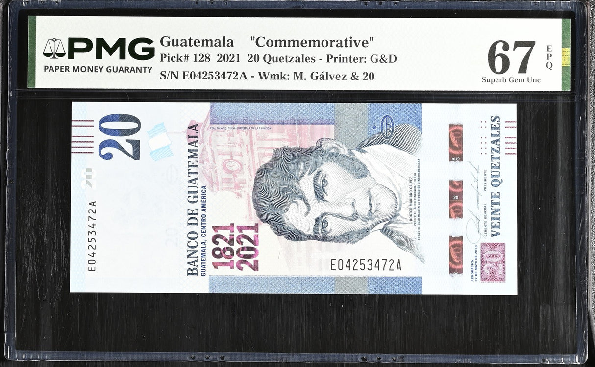 Guatemala 20 Quetzales 2021 Commemorative P 128 Superb Gem UNC PMG 67 EPQ