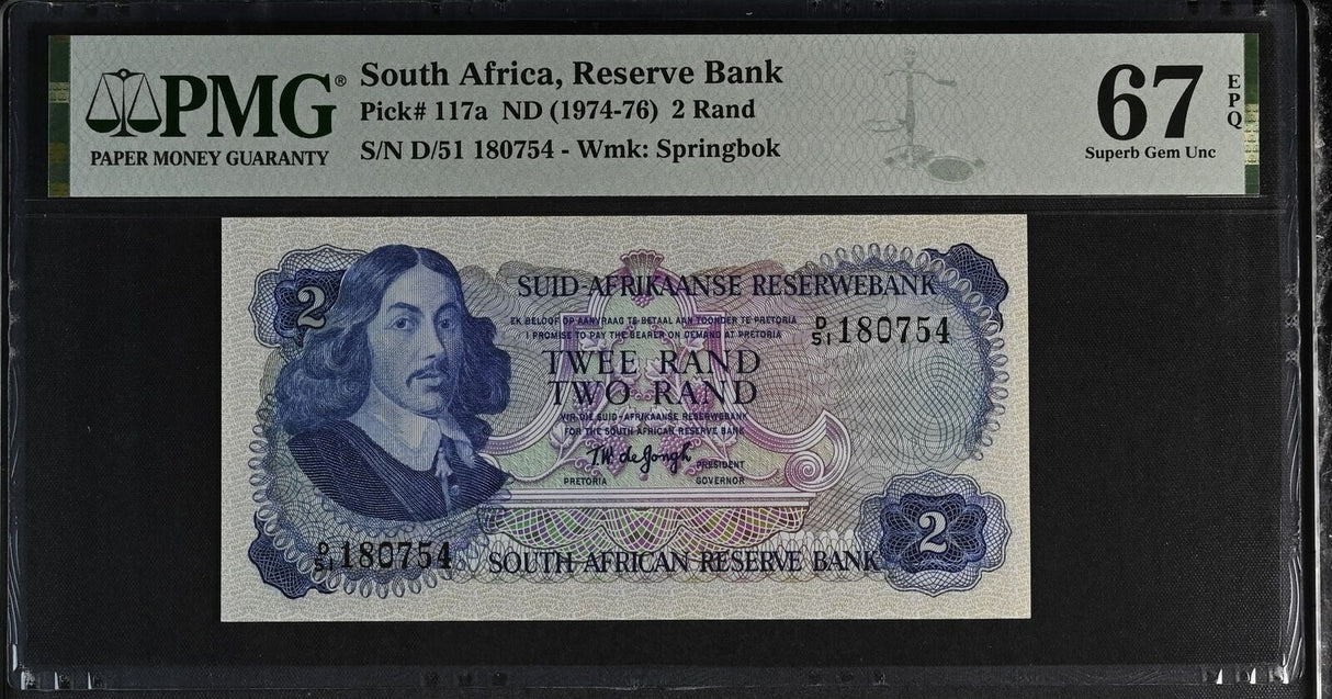 SOUTH AFRICA 2 RANDS ND 1974-1976 P 117 a Superb Gem UNC PMG 67 EPQ