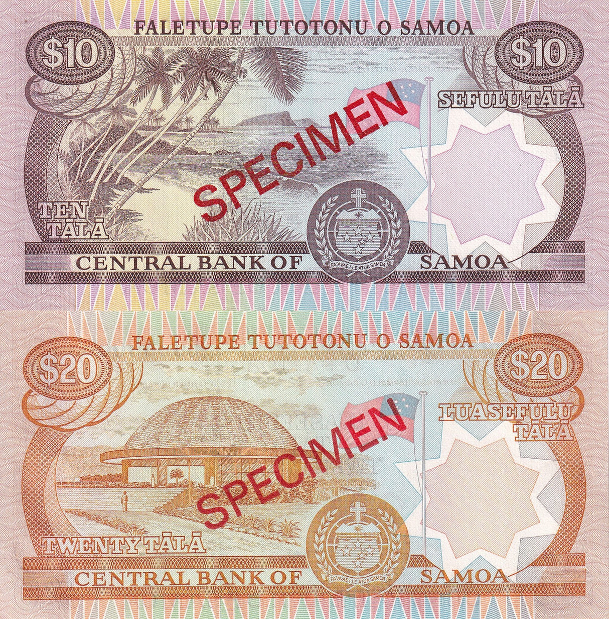 Western Samoa Set 2 UNC 10 20 Tala 2002 P 34 35 Specimen
