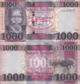 South Sudan 1000 Pounds 2024 P 21 NEW Letter currency UNC Lot 20 Pcs 1/5 Bundle