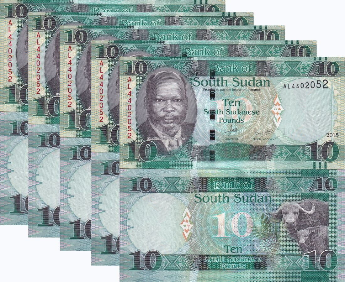 South Sudan 10 Pounds 2015 P 12 UNC LOT 5 PCS