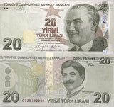Turkey 20 Lira 2009/2022 P 224 Mixed Prefix & Year UNC