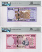 Rwanda Set 2; 2000 5000 Francs 2024 P 44 P 45 Superb Gem UNC PMG 67 EPQ