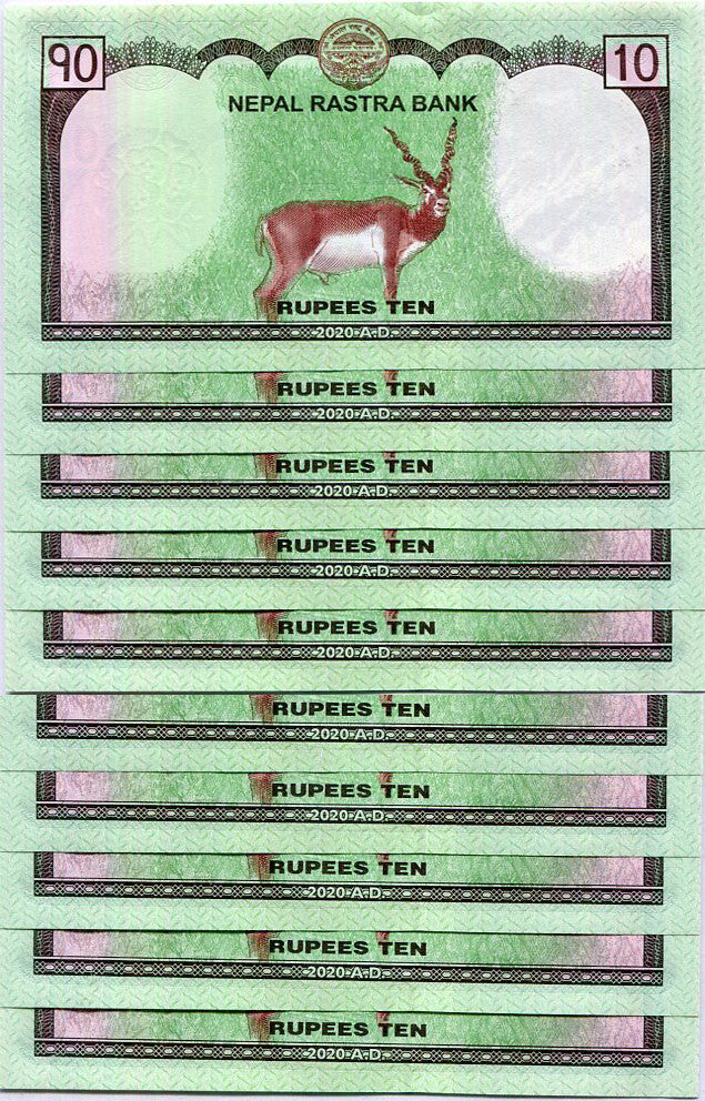 Nepal 10 Rupees 2020 P 77 New Sign UNC LOT 25 PCS, Mount Everest, Changunaraya