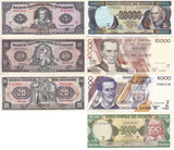 Ecuador Set 7 UNC 5 10 20 1000-20000 Sucres 1986-1999 P 113 121 121A 125 127-129