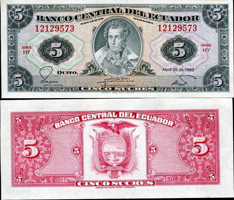 Ecuador 5 Sucres 1983 P 108 UNC