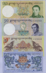 Bhutan Set 4 UNC 1 5 10 20 Ngultrum Random Date P 27 28 29 30 UNC