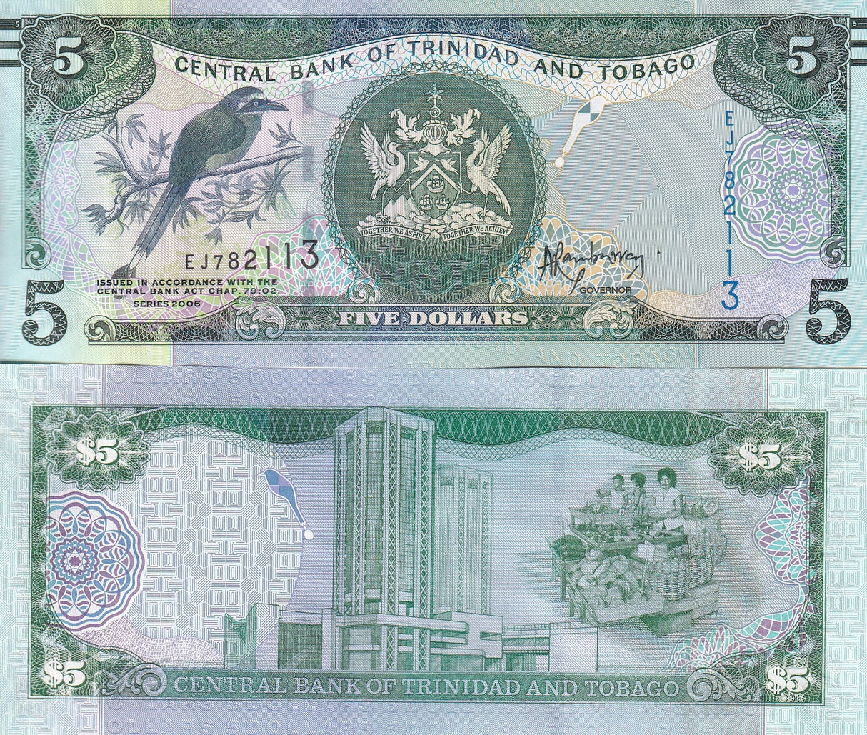 Trinidad & Tobago 5 Dollars 2006/2015 P 47 b UNC