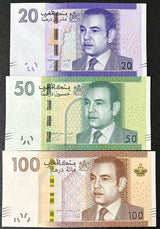 Morocco Set 3 PCS 20 50 100 Dirhams 2012 P 74 P 75 P 76 UNC