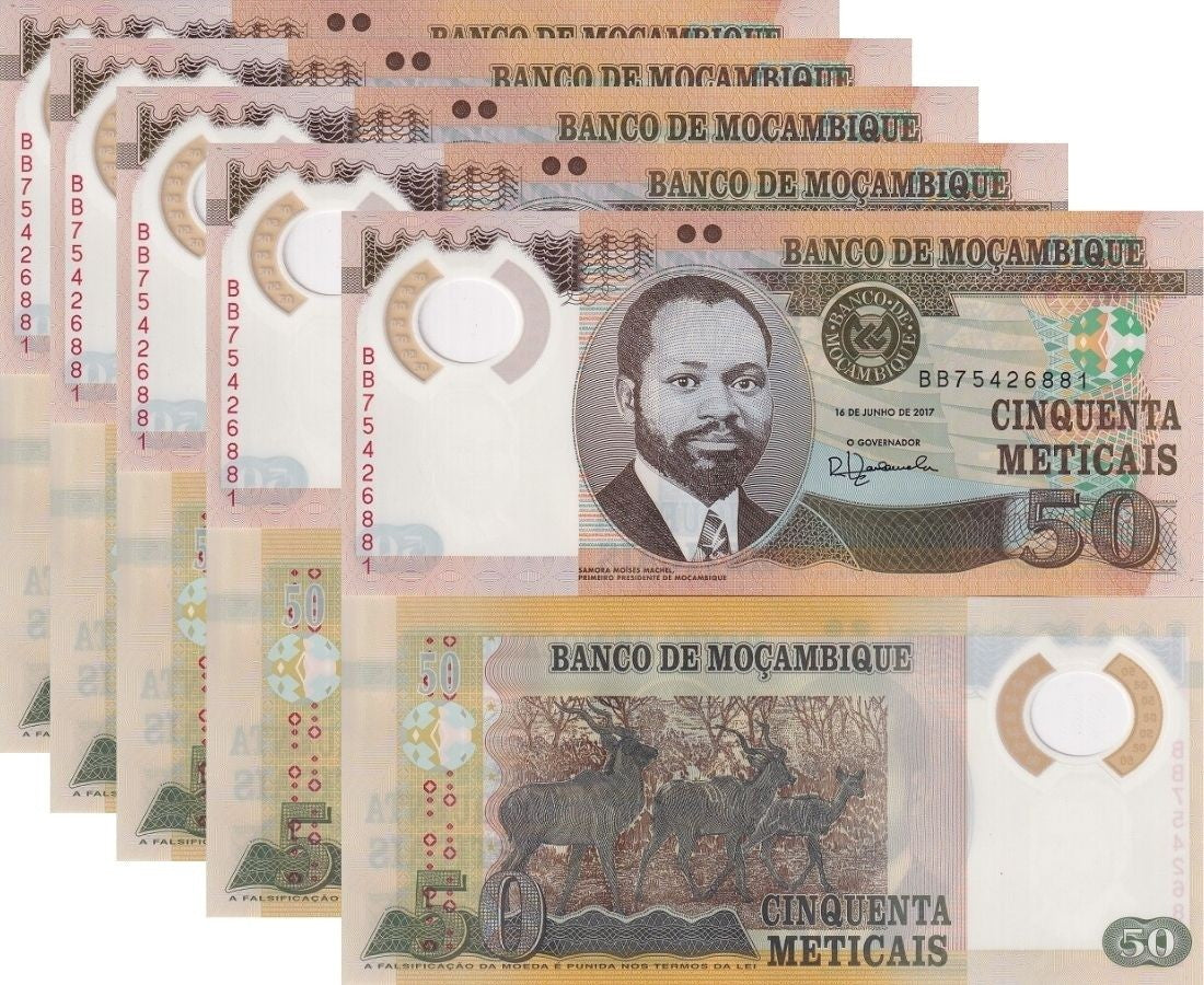 Mozambique 50 Meticais 2017 P 150 b Polymer LOT 5 UNC Samora Moíses Machel Kudus