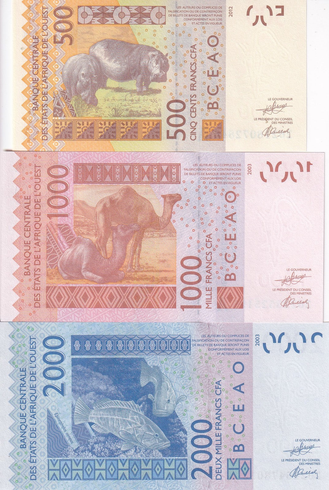 WAS Ivory Coast Set 3 UNC 500 1000 2000 Francs 2026 P 115A 116A 1119A New