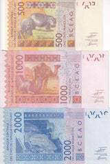 WAS Ivory Coast Set 3 UNC 500 1000 2000 Francs 2026 P 115A 116A 1119A New