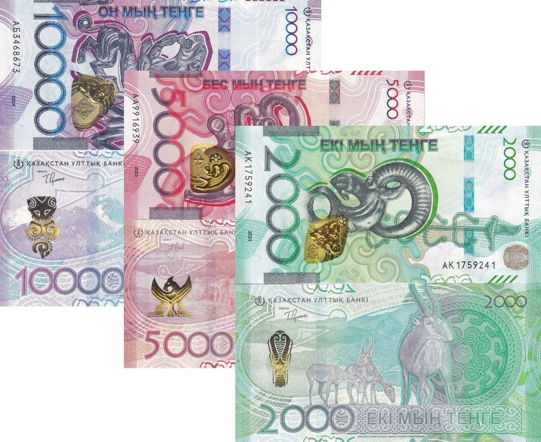 Kazakhstan SET 3 UNC 2000-10000 Tenge 2023 2024 P 53 54 55 Leopard Eagle Saiga