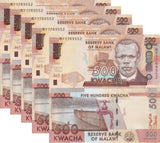 Malawi 500 Kwacha 2021 P 66 UNC LOT 5 PCS