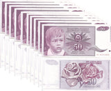 Yugoslavia 50 Dinara 1990 P 104 UNC LOT 10 PCS , Boy , Roses ,Kovanog ,Belgrade