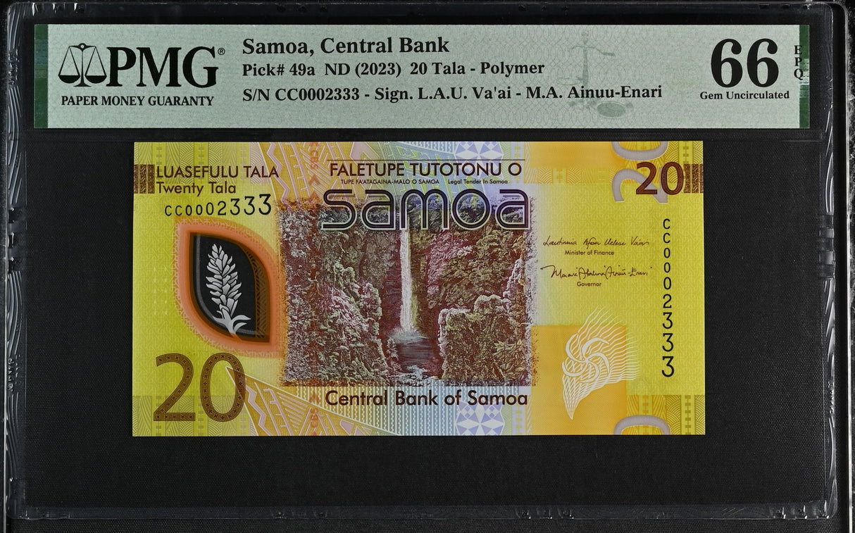 Samoa 20 Tala ND 2023 P 49 a Nice 2333 Polymer Gem UNC PMG 66 EPQ