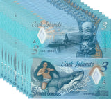 Cook Islands 3 Dollars ND 2021 P 11 Polymer UNC LOT 10 PCS